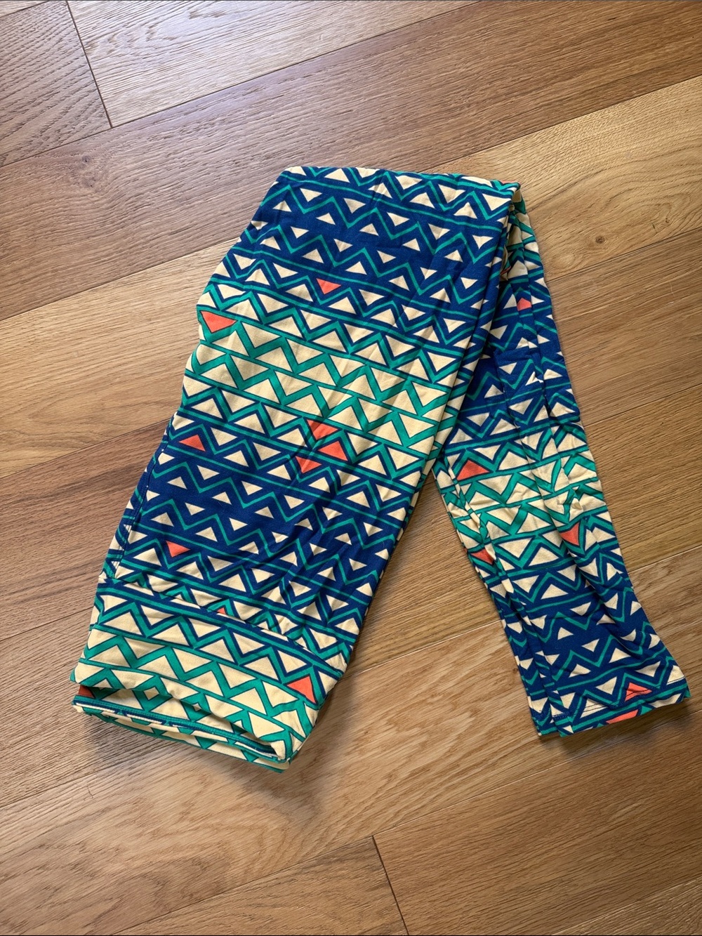 Kids Geometric Print Leggings - Blue & Cream